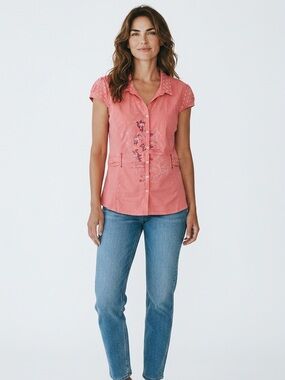 nwt KALISSON Coral Pink Polka Dot Button-Front Women's Blouse size xl
